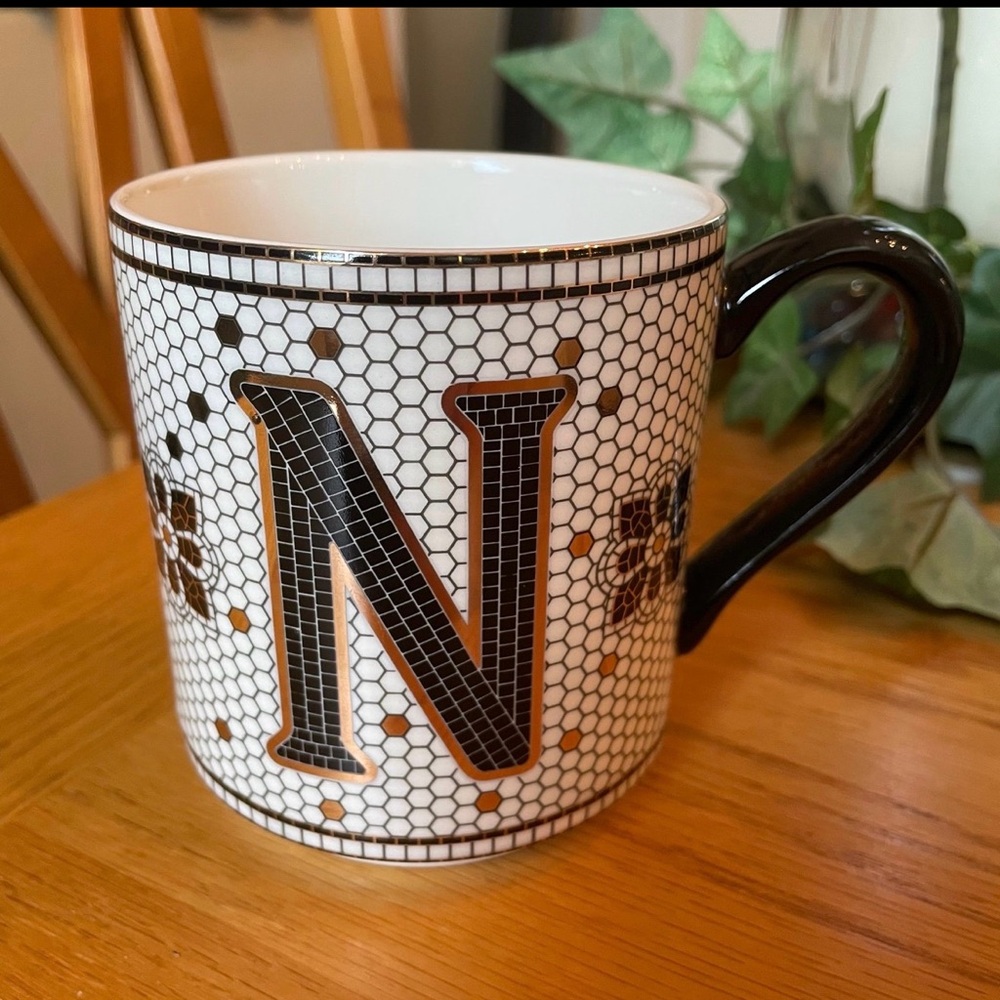 Anthropologie Black and White Mosaic Mug